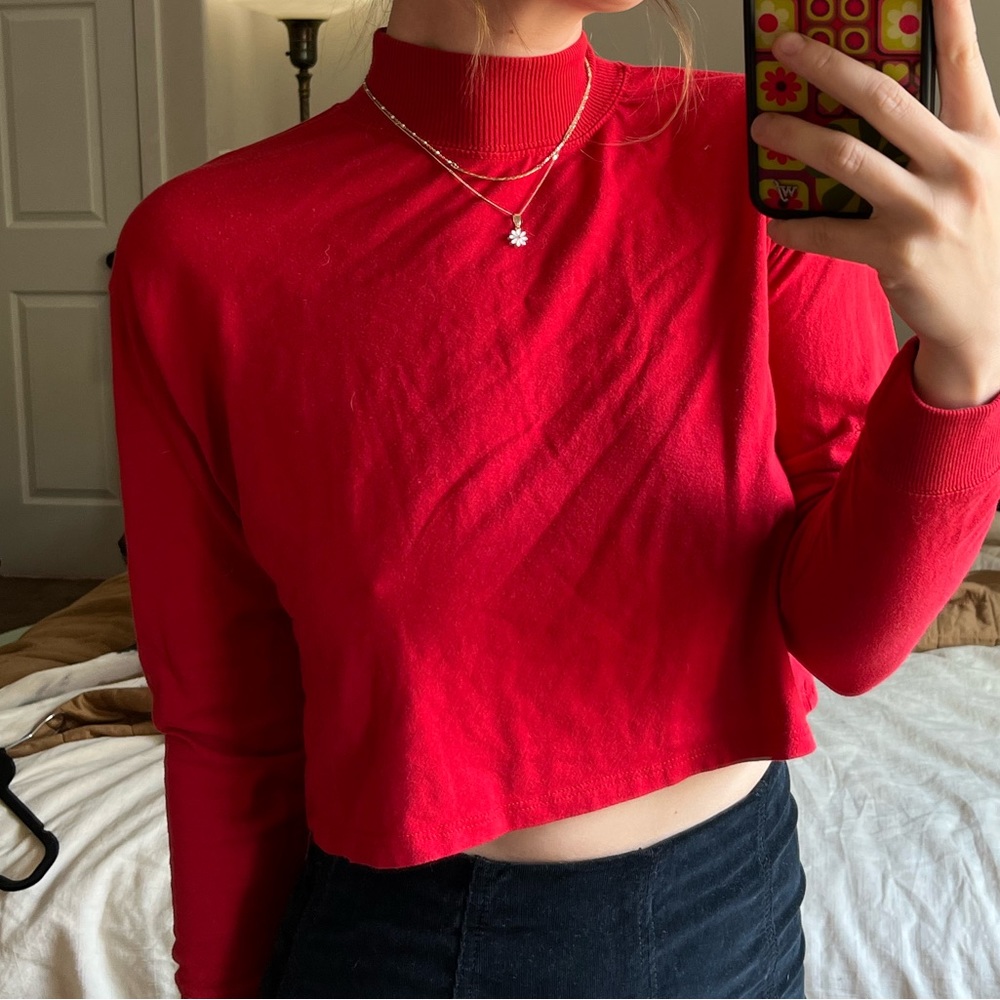 Red Cropped Turtleneck